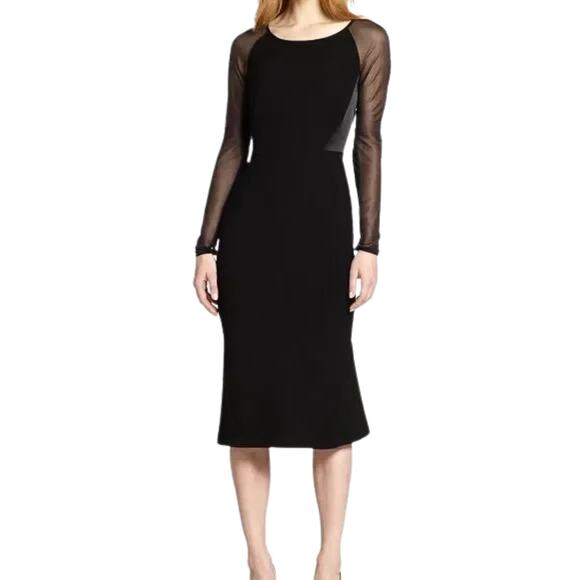 Lafayette 148 Dress Womens Size 16 Black Regina Mini Sheer Long Sleeve Cocktail - Picture 1 of 12